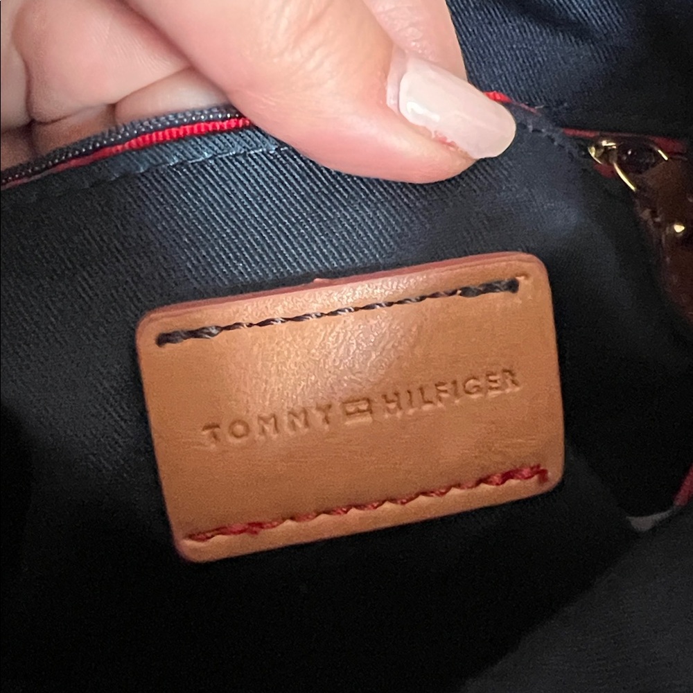 Vintage Tommy Hilfiger Pebbled Leather Tote Cream Cognac Preppy Y2K - Picture 6 of 10